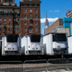 Trucks used as temporary morgues are seen outside the New York City Chief Medical Examiner’s office on May 12, 2020 in New York City.